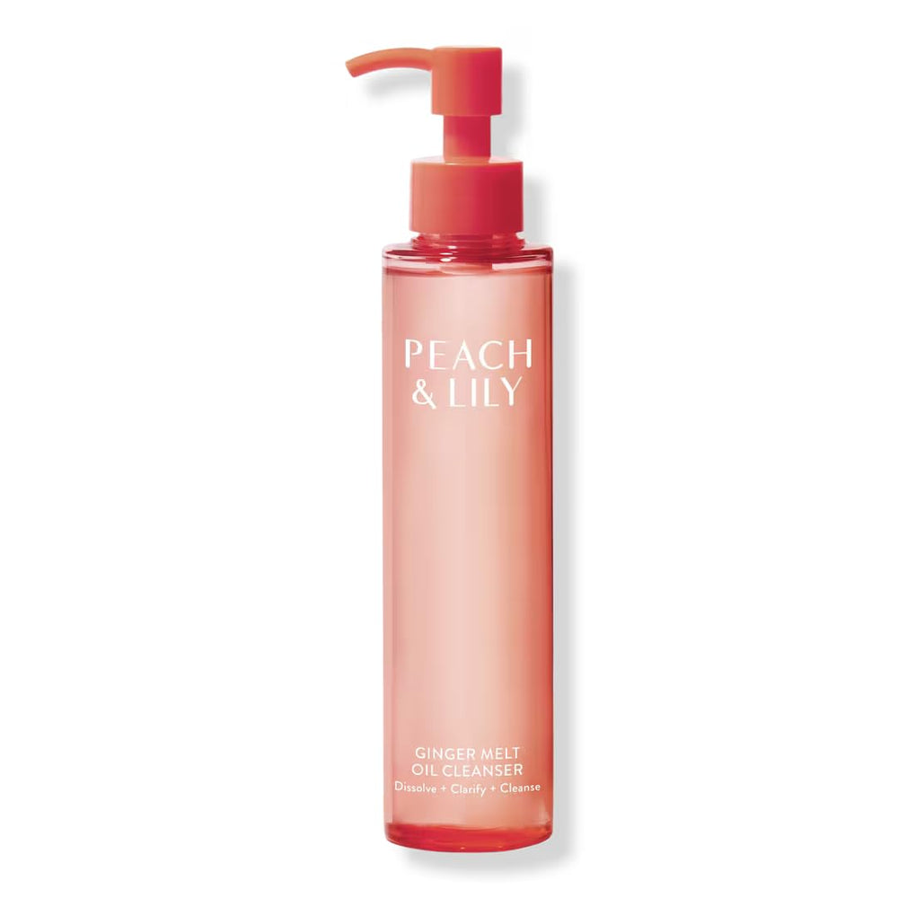 Peach & Lily Ginger Melt Oil Cleanser bottle pour for quick makeup removal.