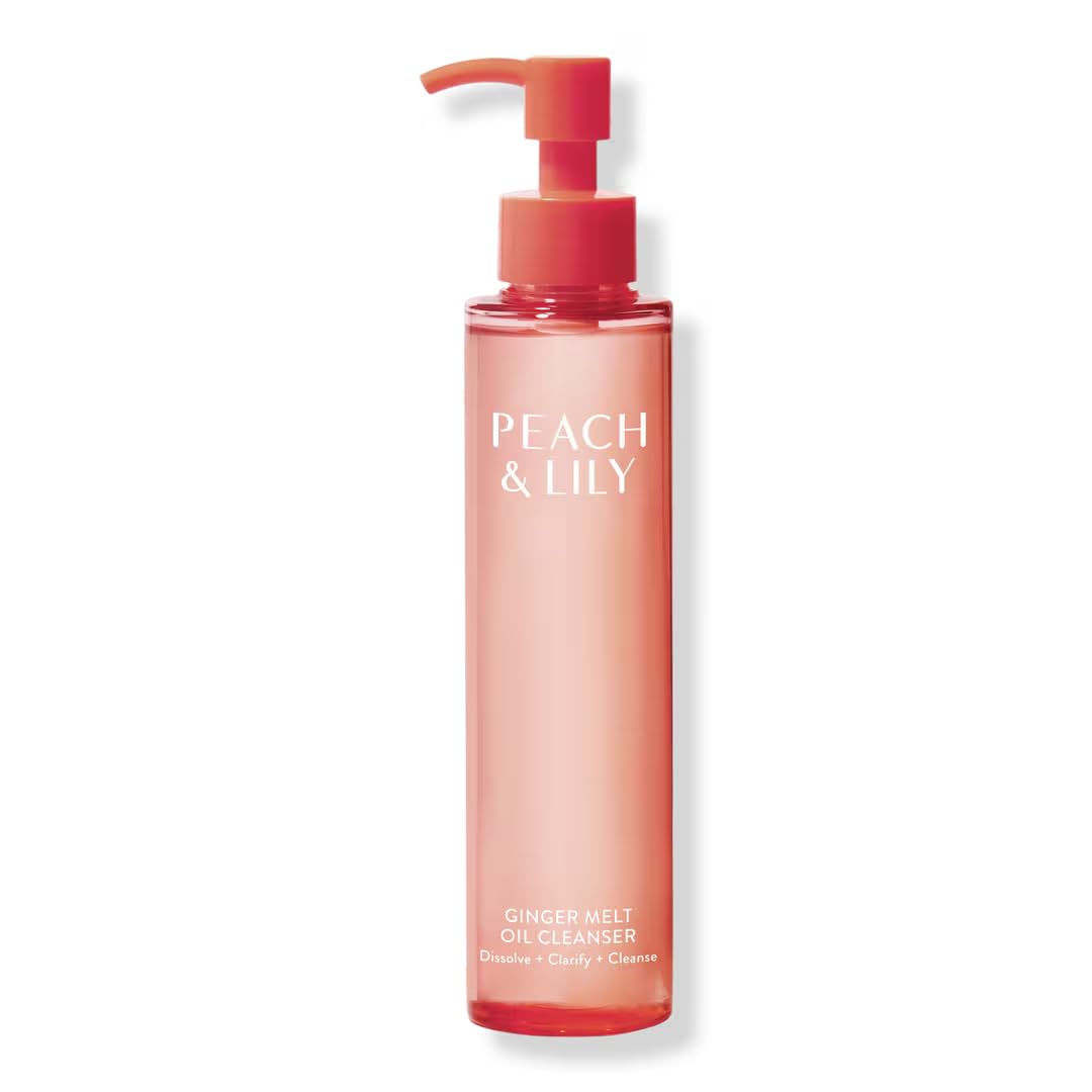 Peach & Lily Ginger Melt Oil Cleanser bottle pour for quick makeup removal.