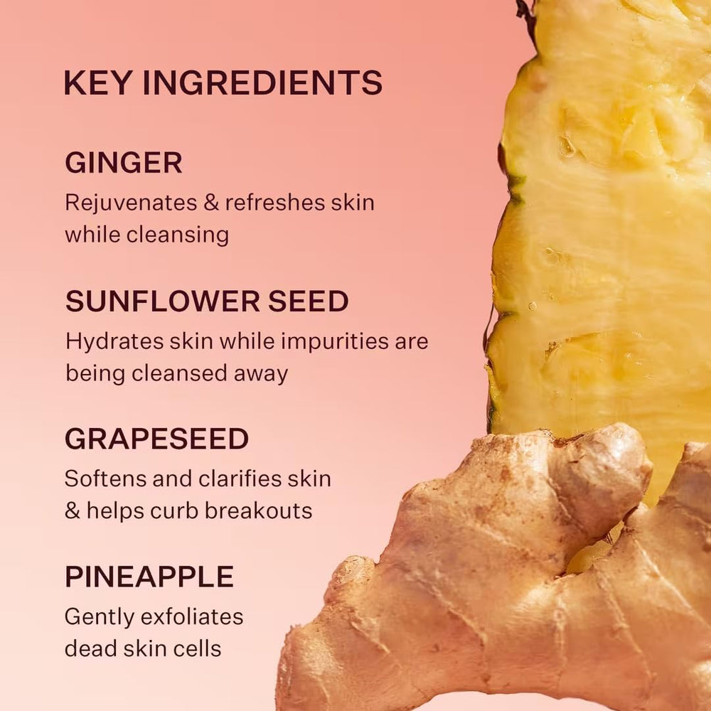 Peach & Lily Ginger Melt Oil Cleanser ingredients ginger pineapple label.
