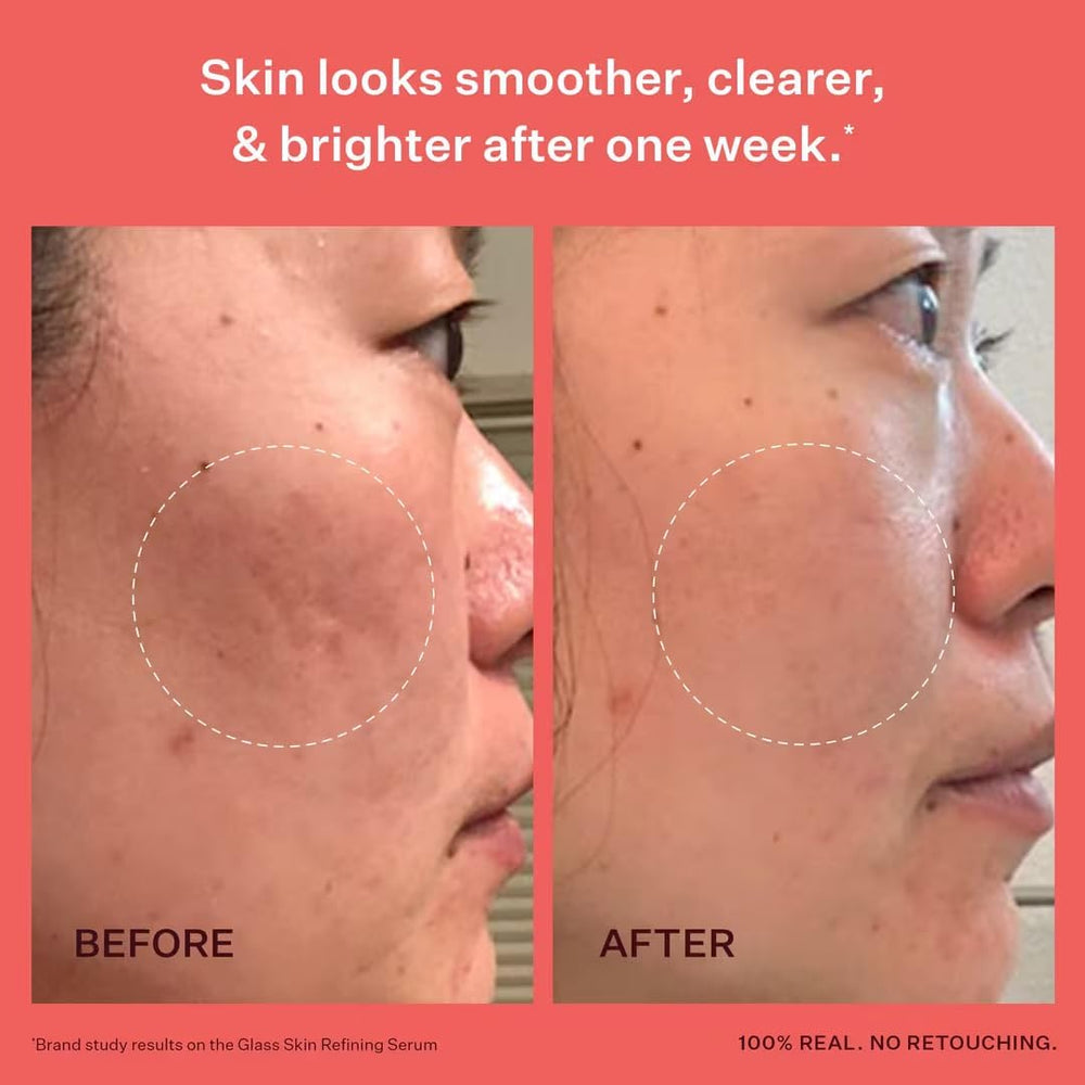 Peach & Lily Glass Skin Luminous Kit serum bottle close-up promoting hydration and glow.