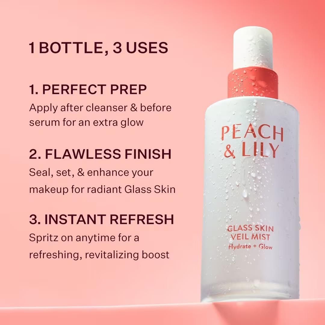 Peach & Lily Glass Skin Veil Mist with cucumber water and lotus ingredients