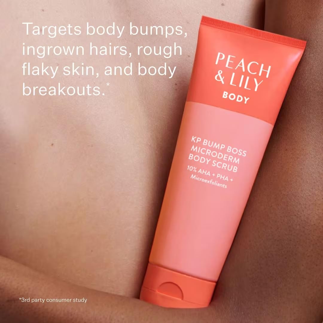 Peach & Lily KP Bump Boss scrub applied on skin for KP refinement