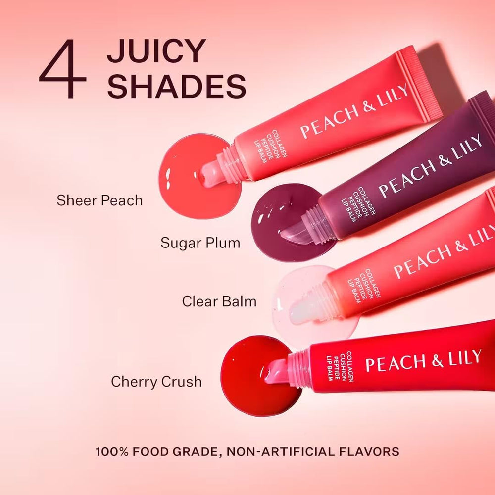 Concept image of a multi-step lip care routine featuring Peach & Lily balm