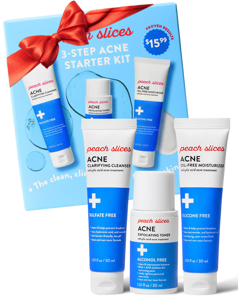 Peach Slices 3-step acne starter kit cleanser bottle for gentle cleansing and oil control.