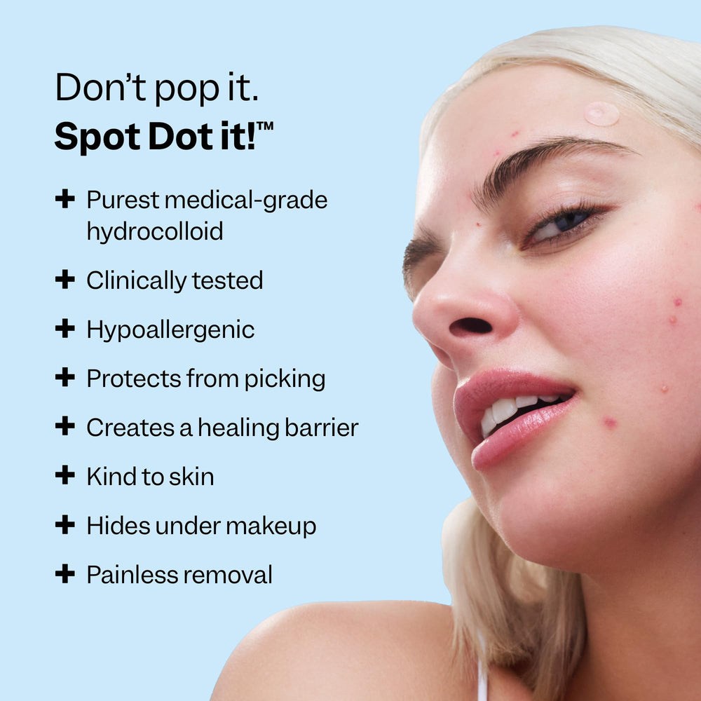 Peach Slices acne spot dots on face in 7mm size for precise coverage.