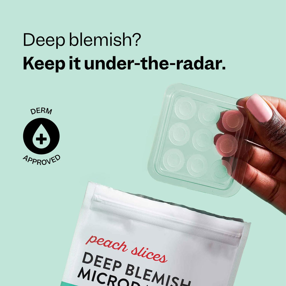 Close‑up of a Peach Slices patch on skin for discreet use.