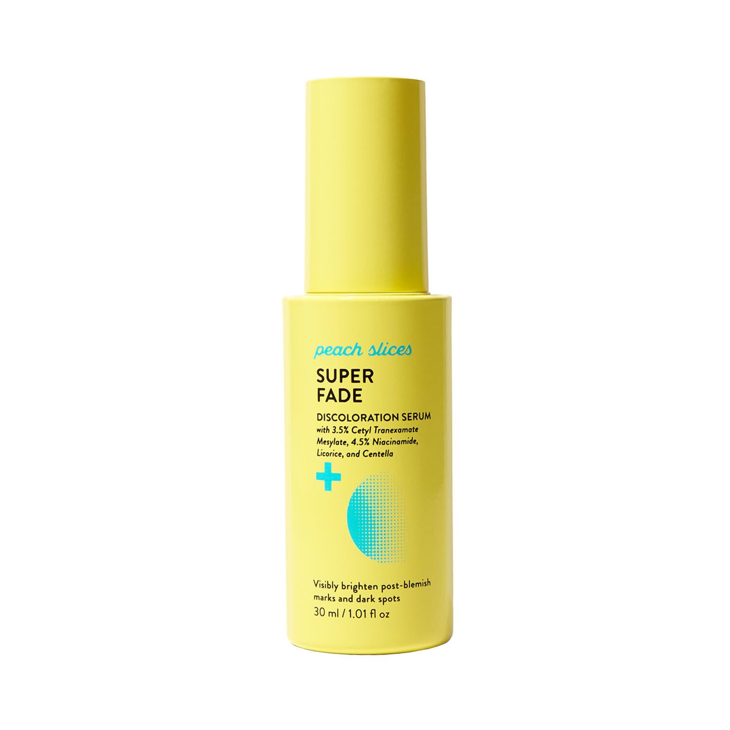 Peach Slices serum bottle front, sleek packaging for daily use