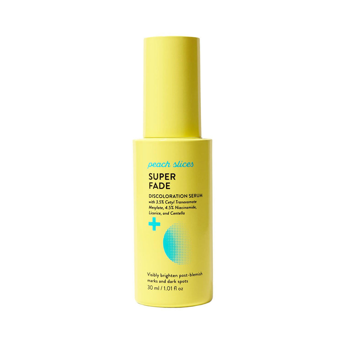 Peach Slices serum bottle front, sleek packaging for daily use