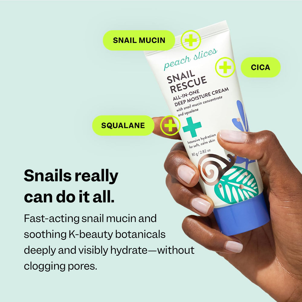 Peach Slices Snail Rescue cream texture swirl emphasizes lightweight hydration without greasiness