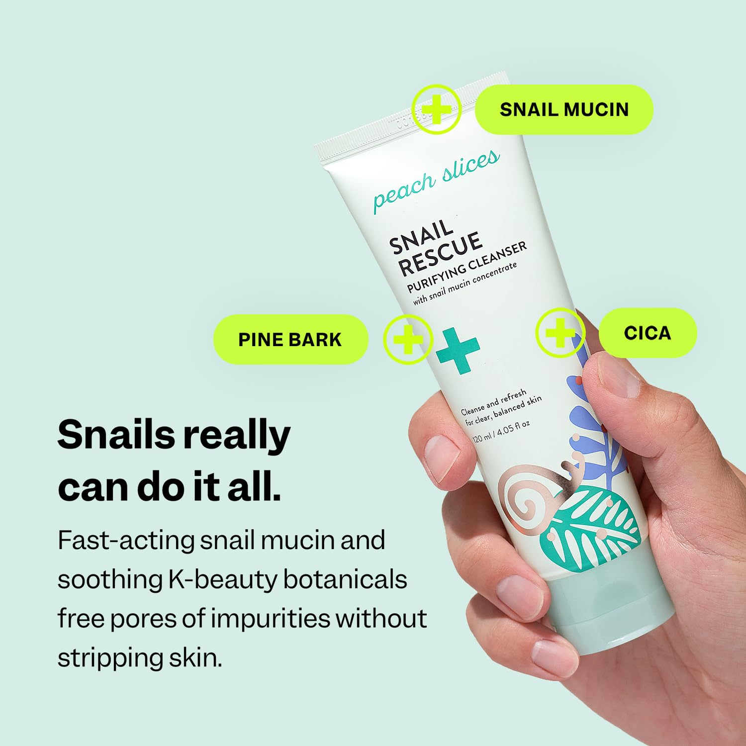 Peach Slices Snail Rescue Purifying Cleanser ingredients pine bark; hydration notes