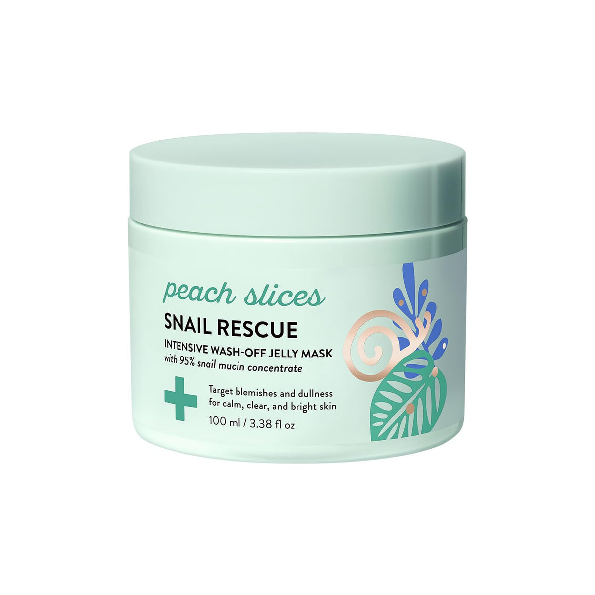 Peach Slices Snail Rescue mask close-up showing cooling hydration and radiant skin