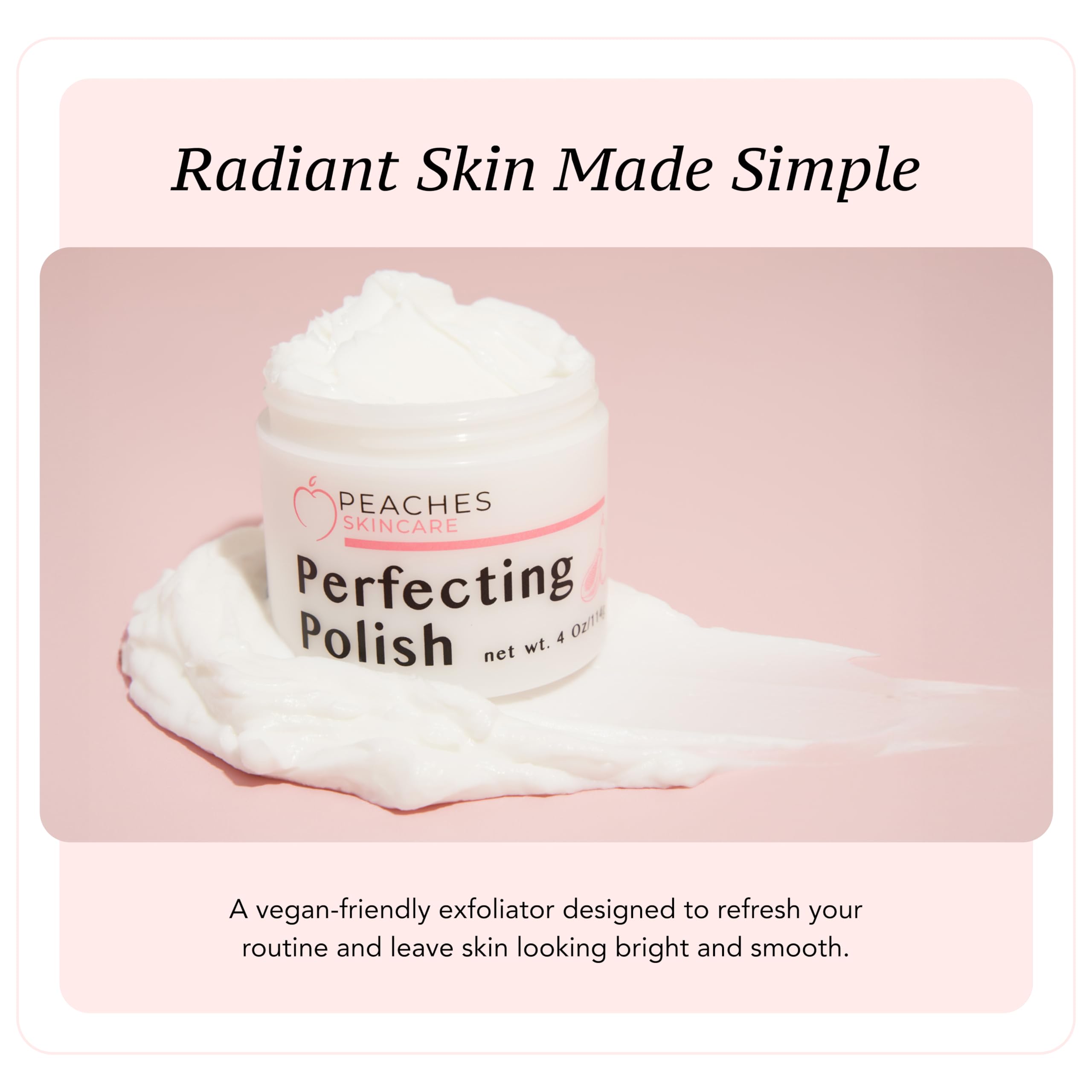 Peaches Skin Care daily routine use demonstrates easy rinse-off cleansing.
