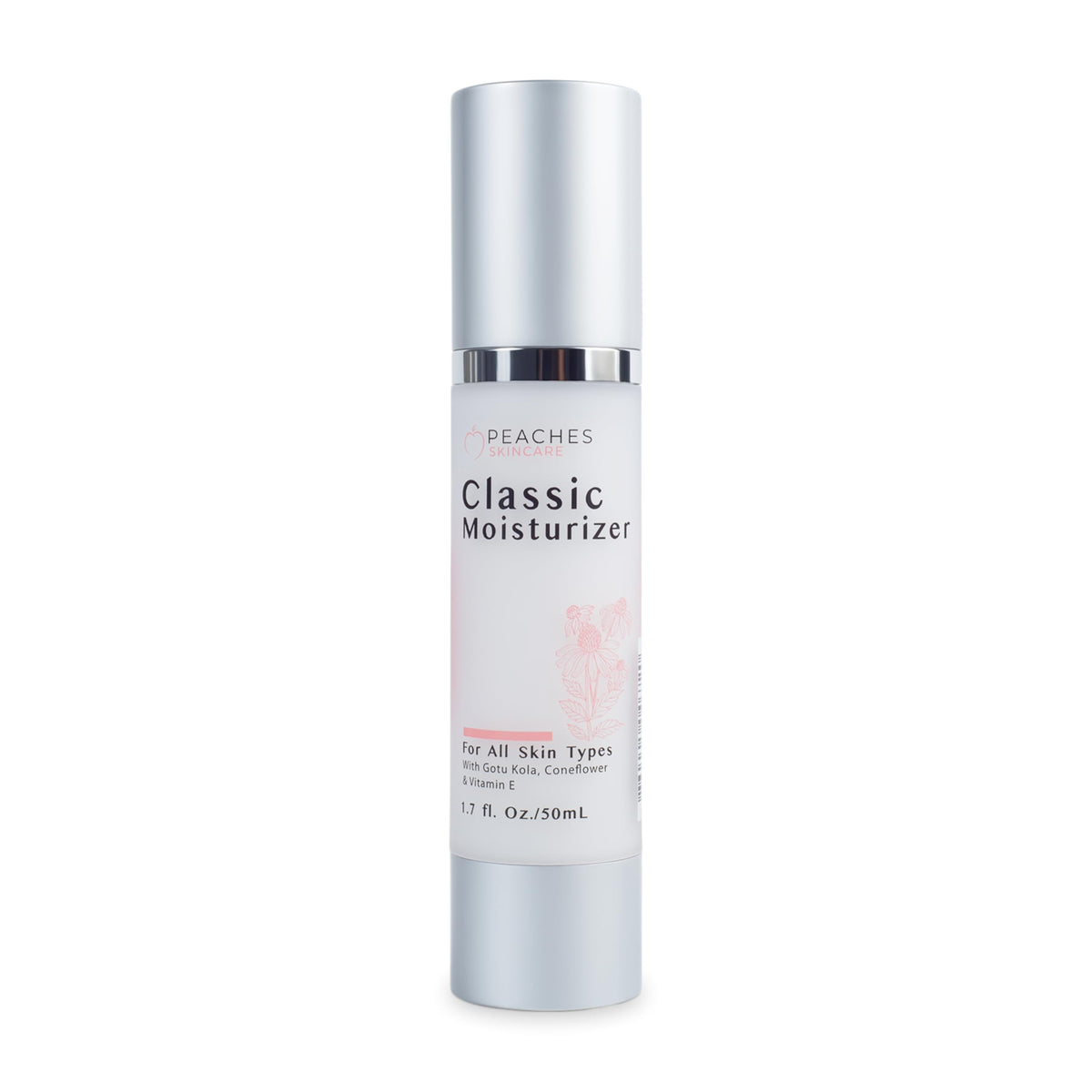 Peaches Skin Care hydrating moisturizer bottle pour for lasting hydration.