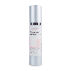 Peaches Skin Care hydrating moisturizer bottle pour for lasting hydration.