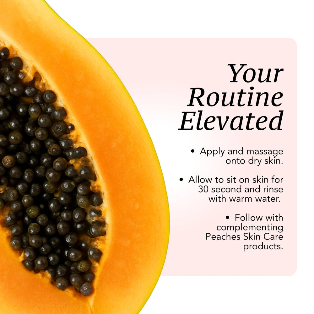 Peaches Skin Care packaging label information communicates vegan status.