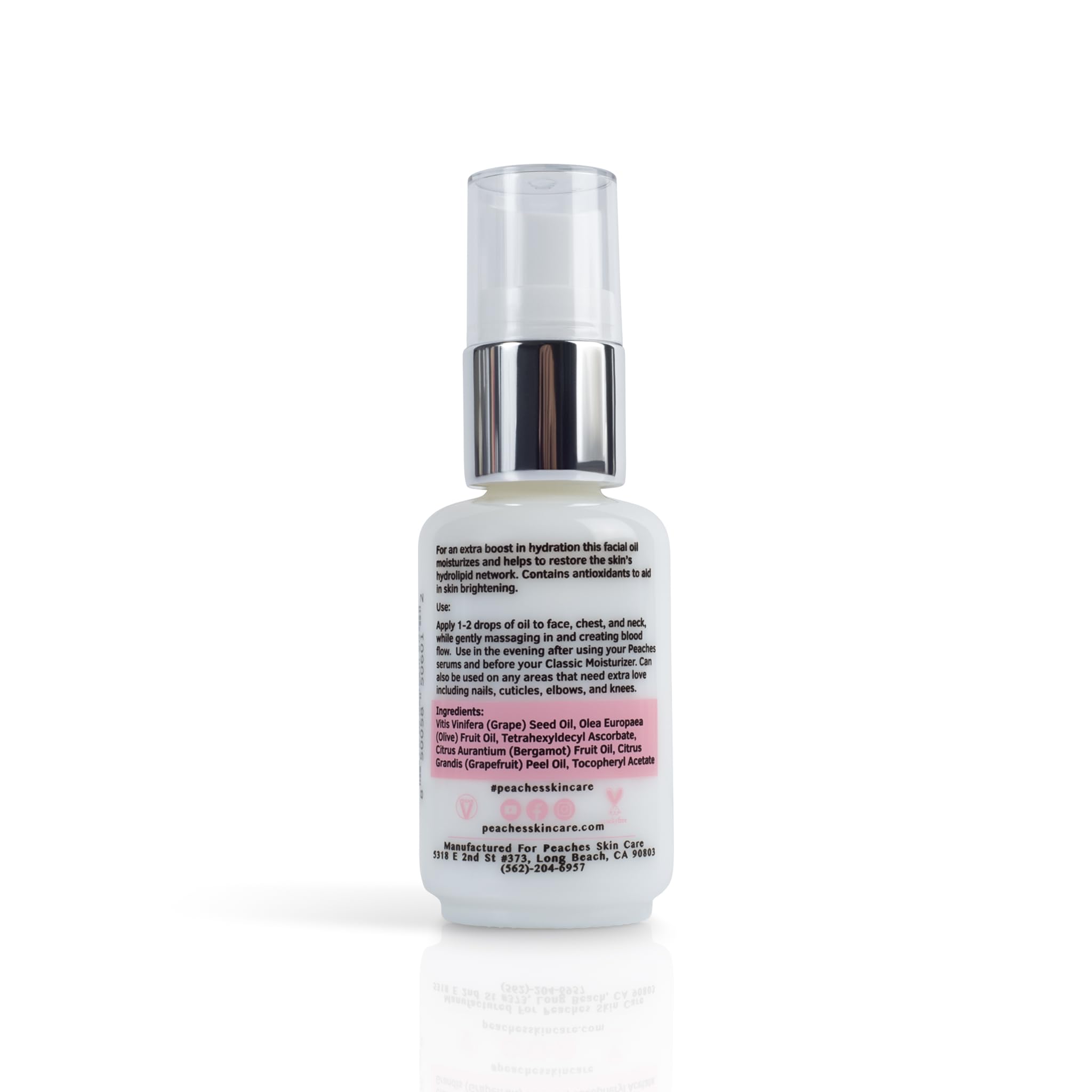 Application of Peaches Renew Face Oil demonstrates easy, quick hydration