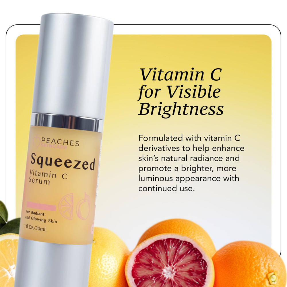 Peaches Skin Care Squeezed Vitamin C Serum label closeup