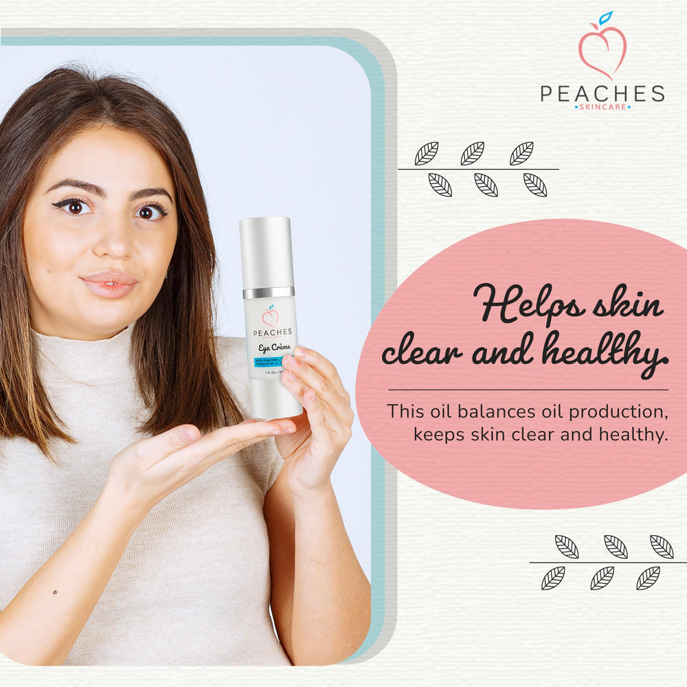 Peaches Skin Care Under Eye Cream reishi mushroom detail suggests soothing care