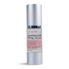 Peaches Luminescent Serum bottle front for radiant skin.