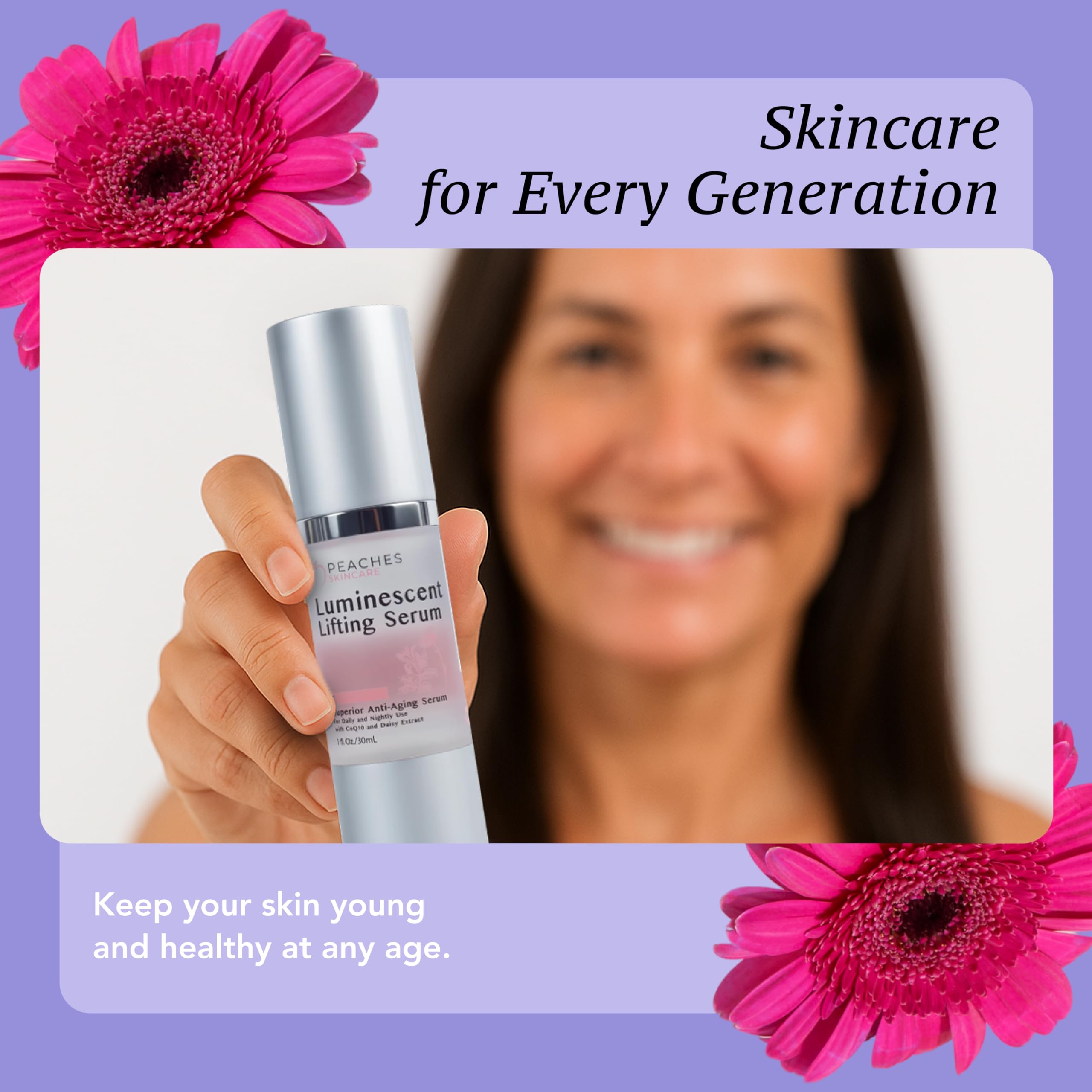 Peaches Luminescent Serum box open view signals premium experience.