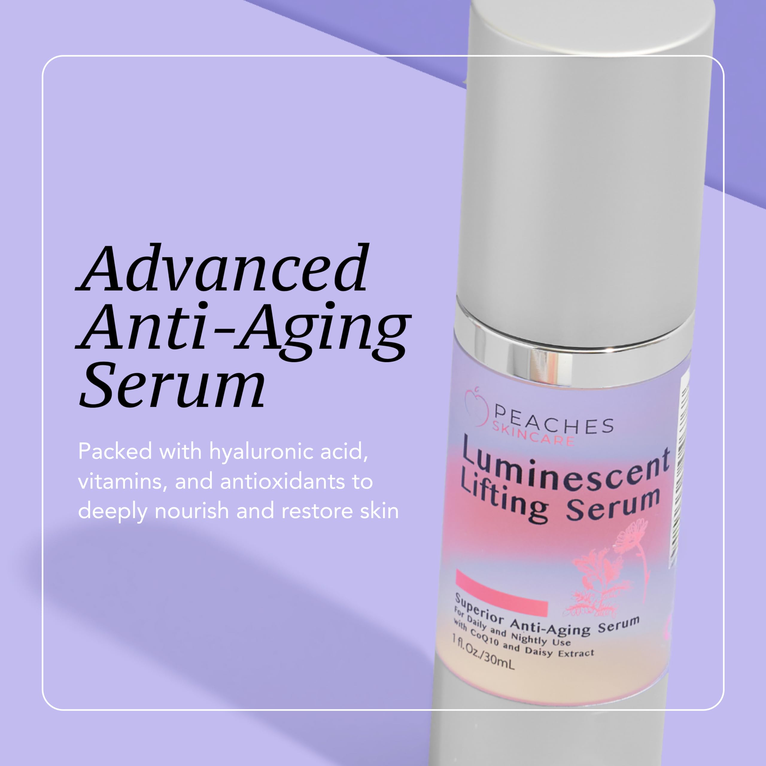 Peaches Luminescent Serum texture closeup for quick absorption.