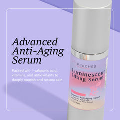 Peaches Luminescent Serum texture closeup for quick absorption.