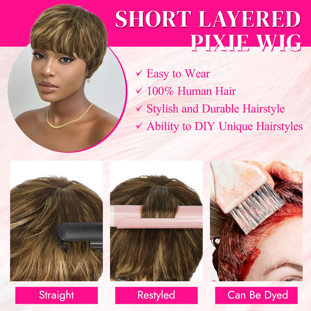 PEACOCO Pixie Cut Wig bangs feature for face-framing softness and edge.