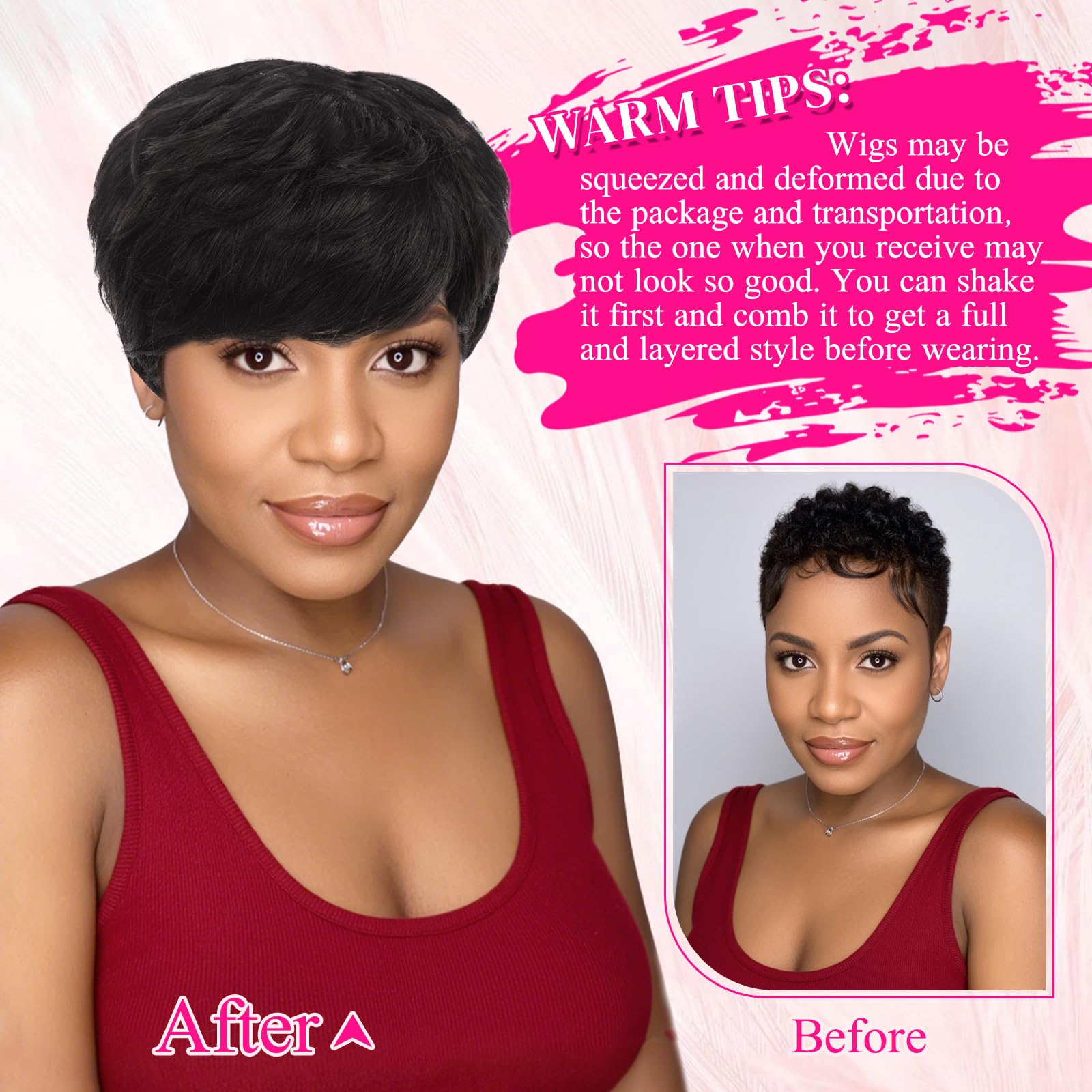 PEACOCO Pixie Cut Wig breathable mesh cap promises all-day comfort.