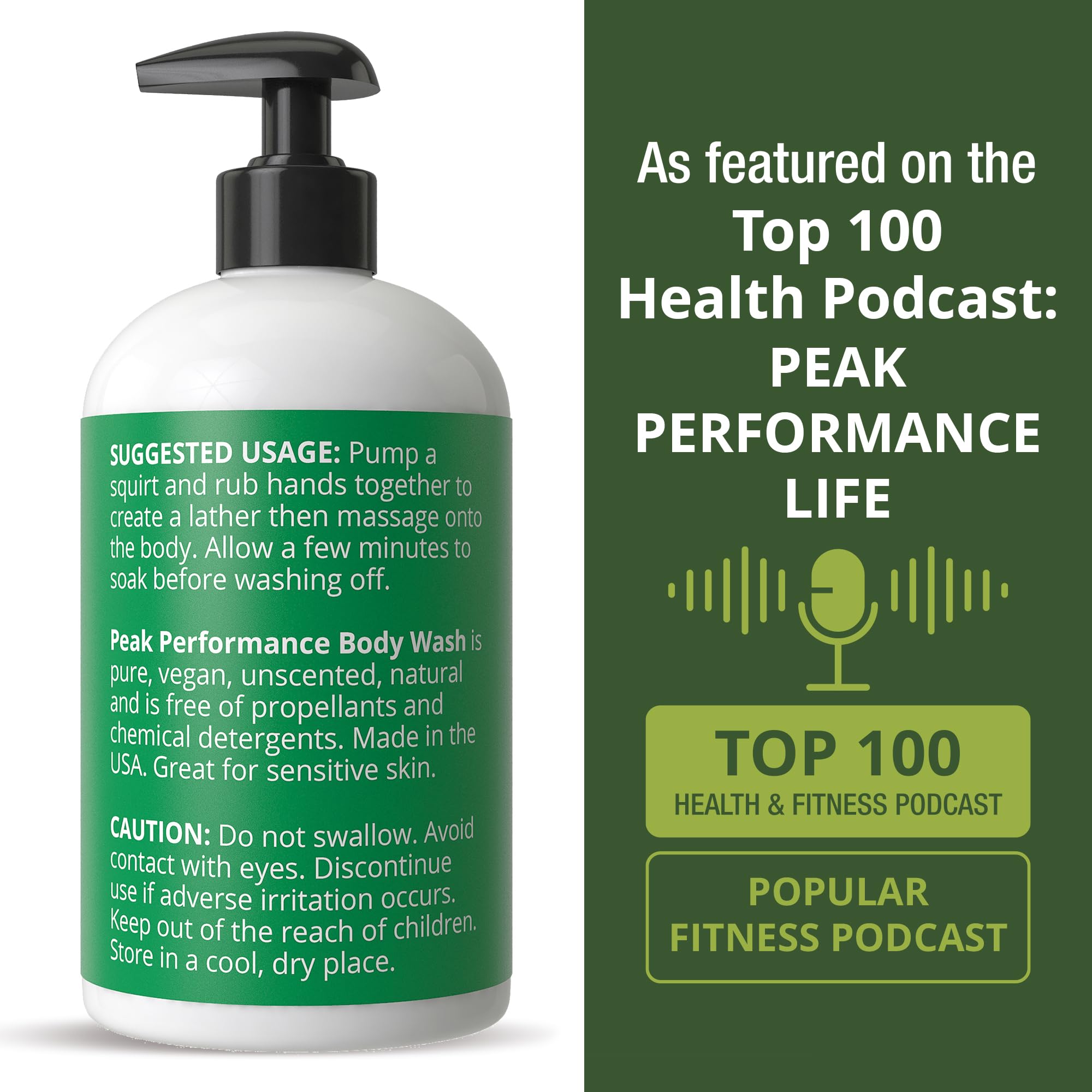 Peak Performance calendula extract detail indicates soothing, daily-wash calm.