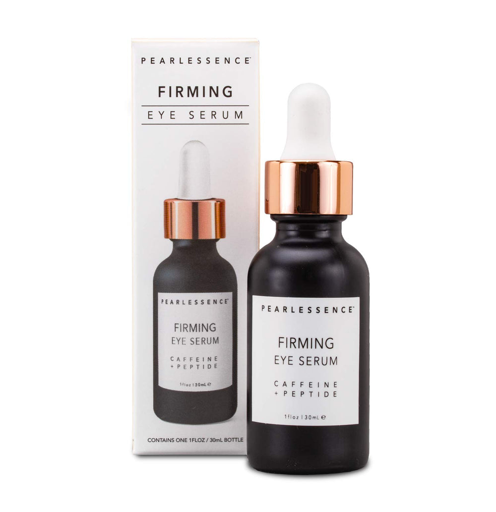 Pearlessence Firming Eye Serum on vanity with dropper ready for use