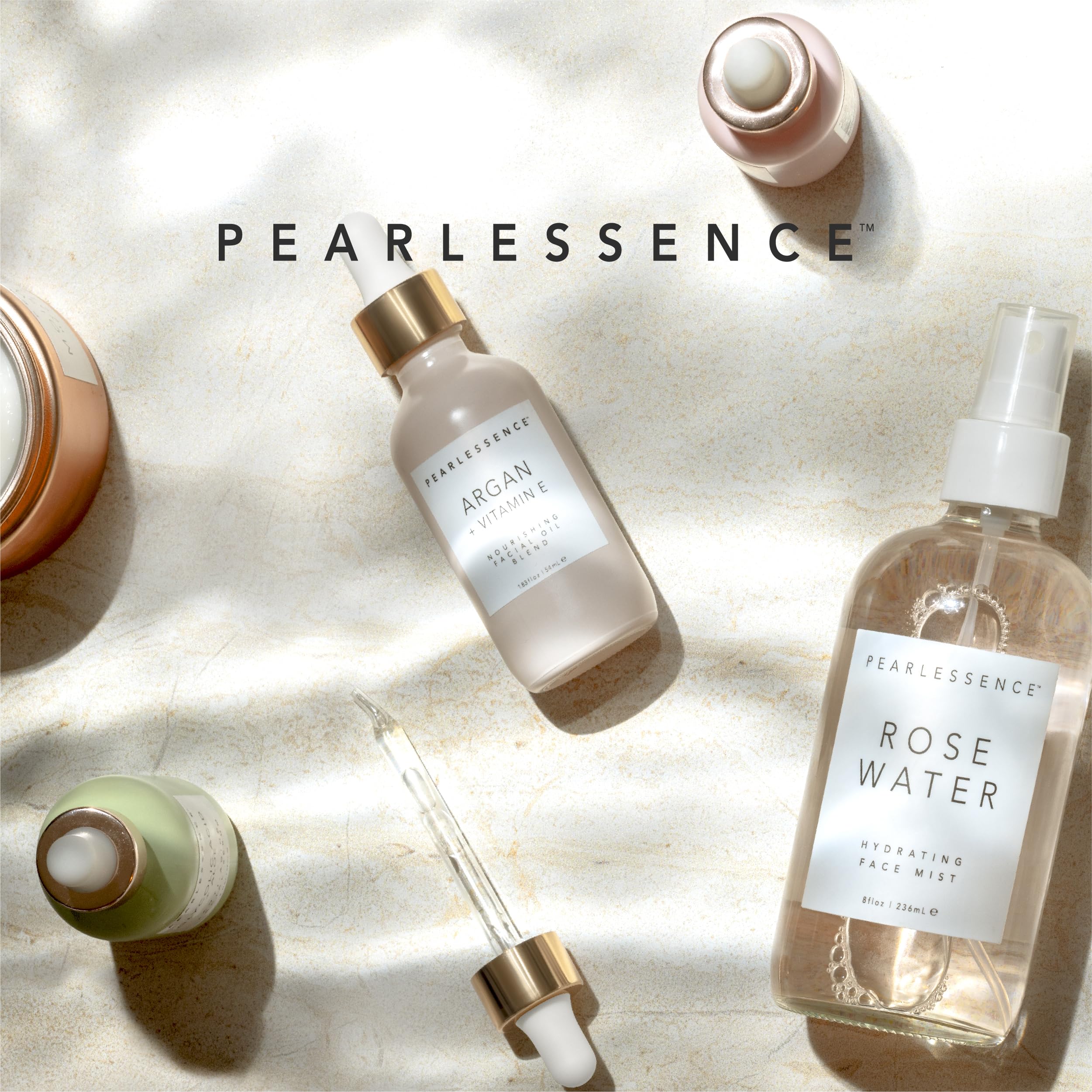 Vanity shot of Pearlessence USA-made cruelty-free status on the bottle