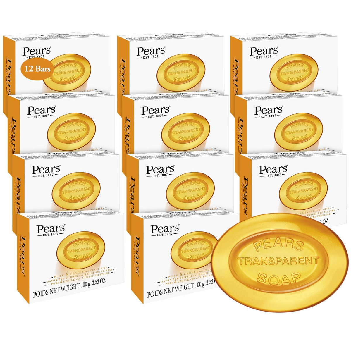Pears Soap amber translucent bar reveals pure formula ideal for daily moisture