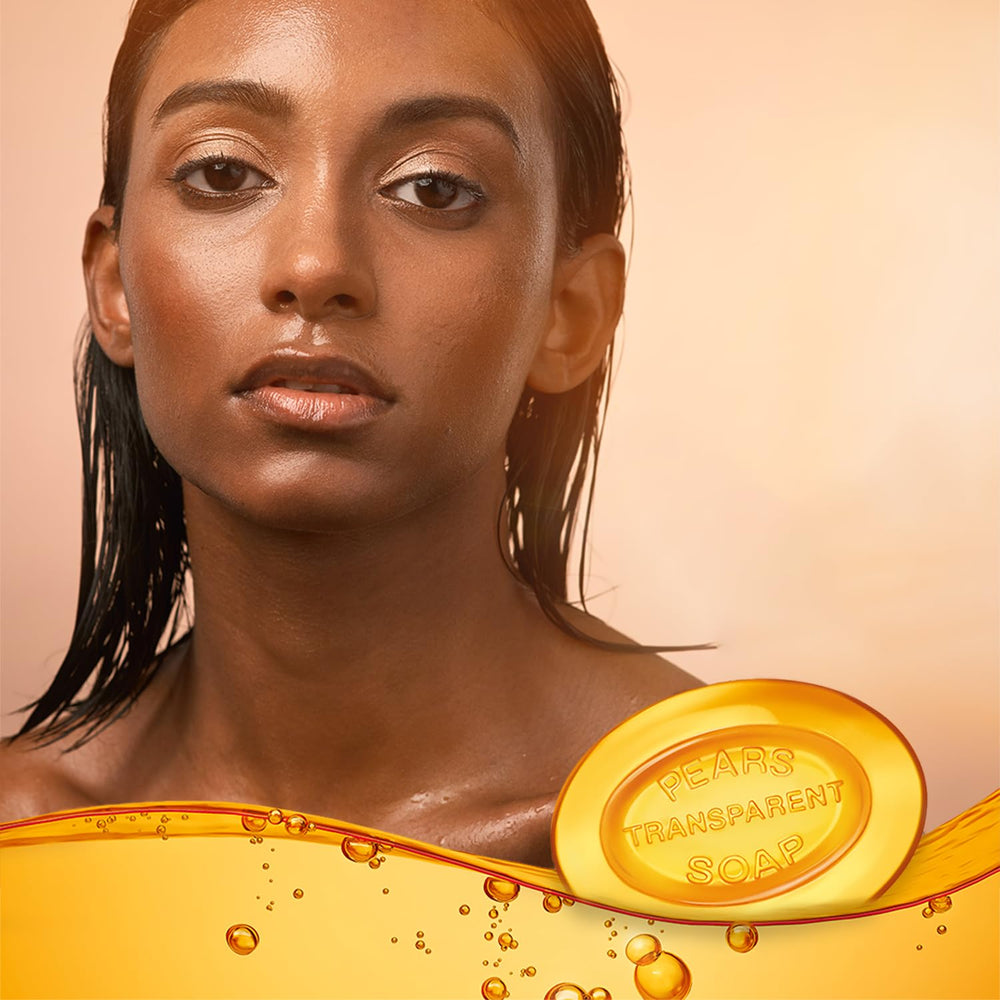 Pears Soap glow on skin after cleansing suggesting healthy radiance
