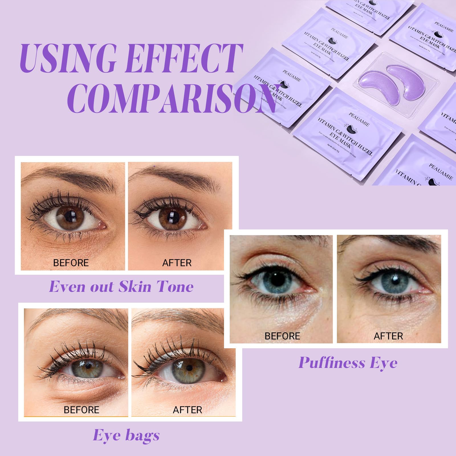 PEAUAMIE eye patches worn during a late-night care routine.