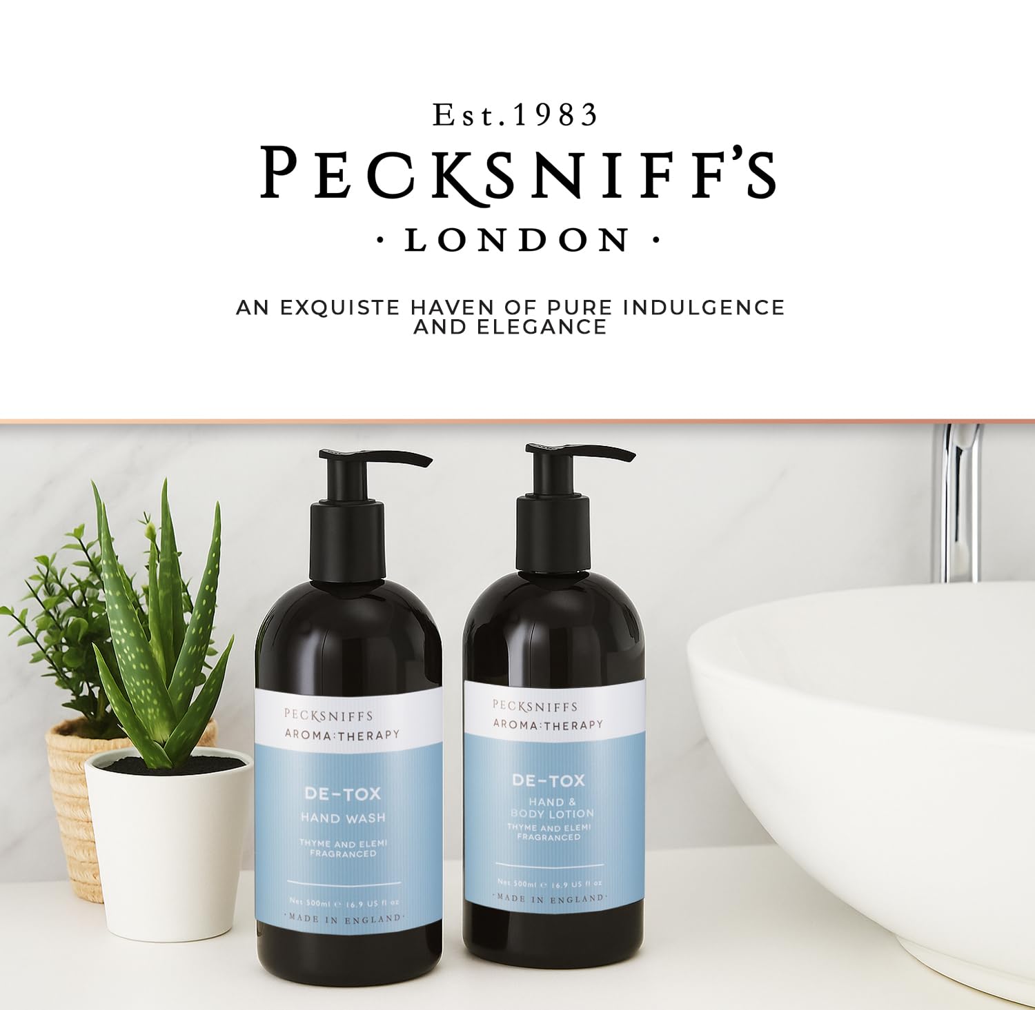Front view of 500 ml bottles from Pecksniff's De-Tox set