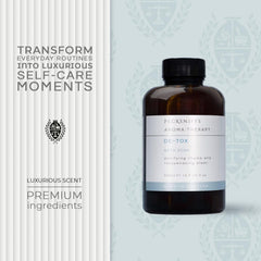 Pecksniff's Aroma Therapy De-Tox bottle, close-up of elegant packaging and serene scent