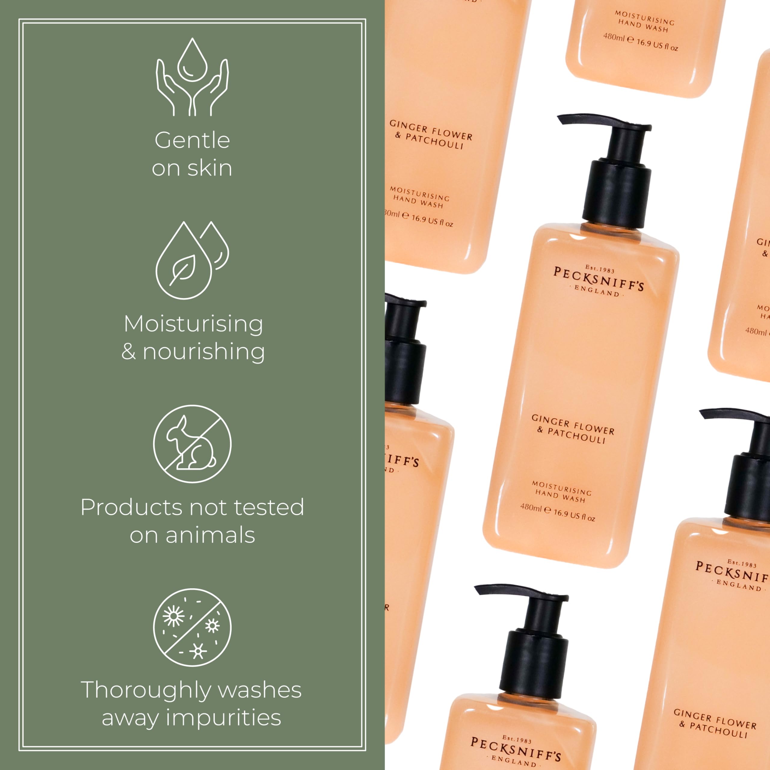 Pecksniff's bottle label detail, signaling premium design and quality.