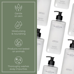 Creamy lather demonstrates a gentle, pampering cleanse from Pecksniff's hand wash.