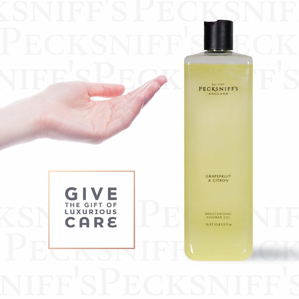 Pecksniff's Grapefruit & Citron Shower Gel 1000ml packaging for long-lasting care