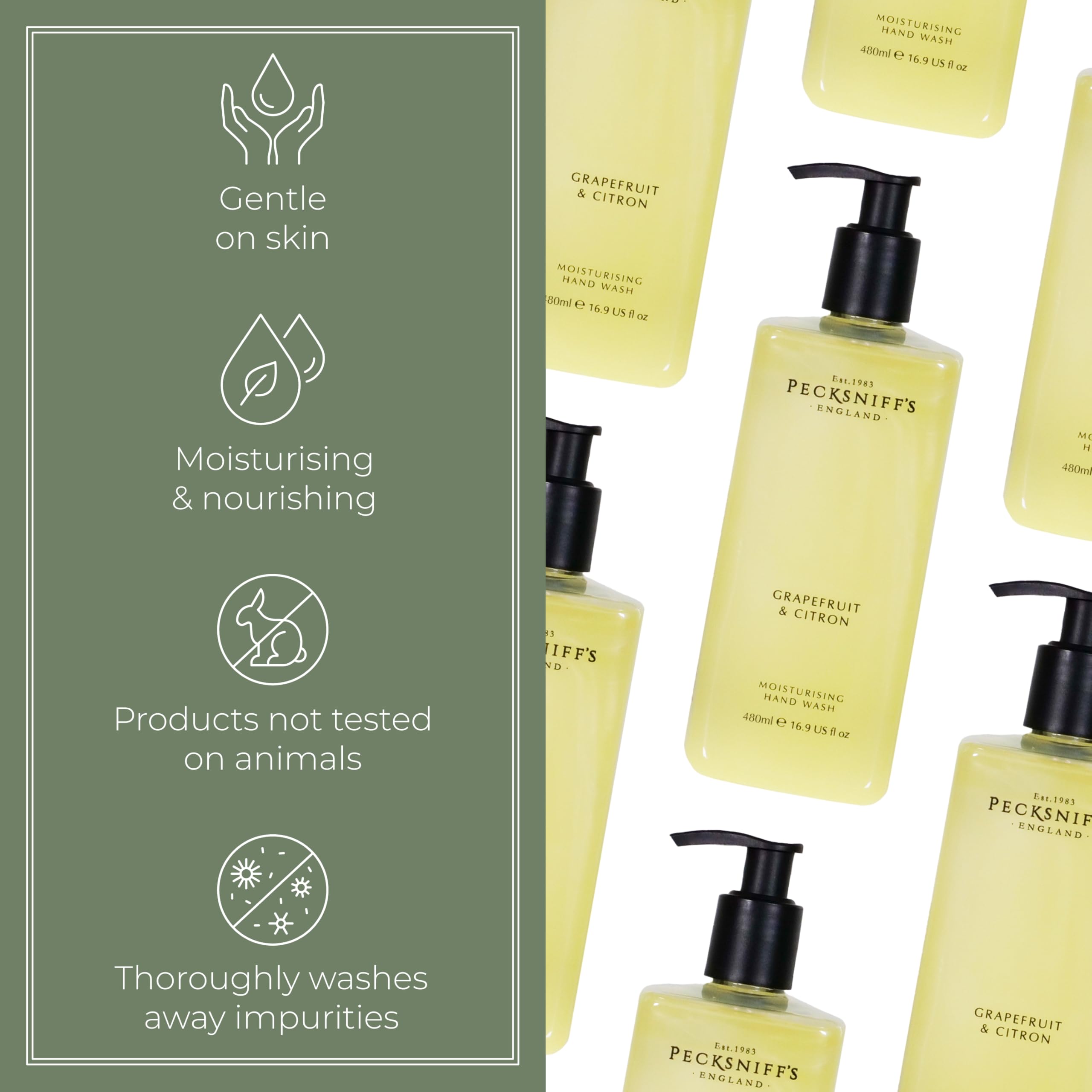 Pecksniff's Grapefruit & Citron wash creates rich lather for cleansing.