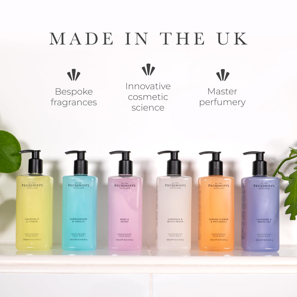 Pecksniff's hand wash in a stylish bathroom scene, ideal for gifting.