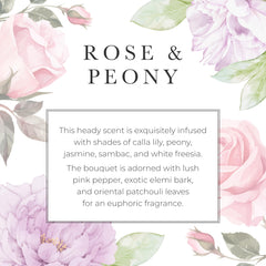 Close-up of Pecksniff's Rose & Peony Hand Wash label highlights premium ingredients.