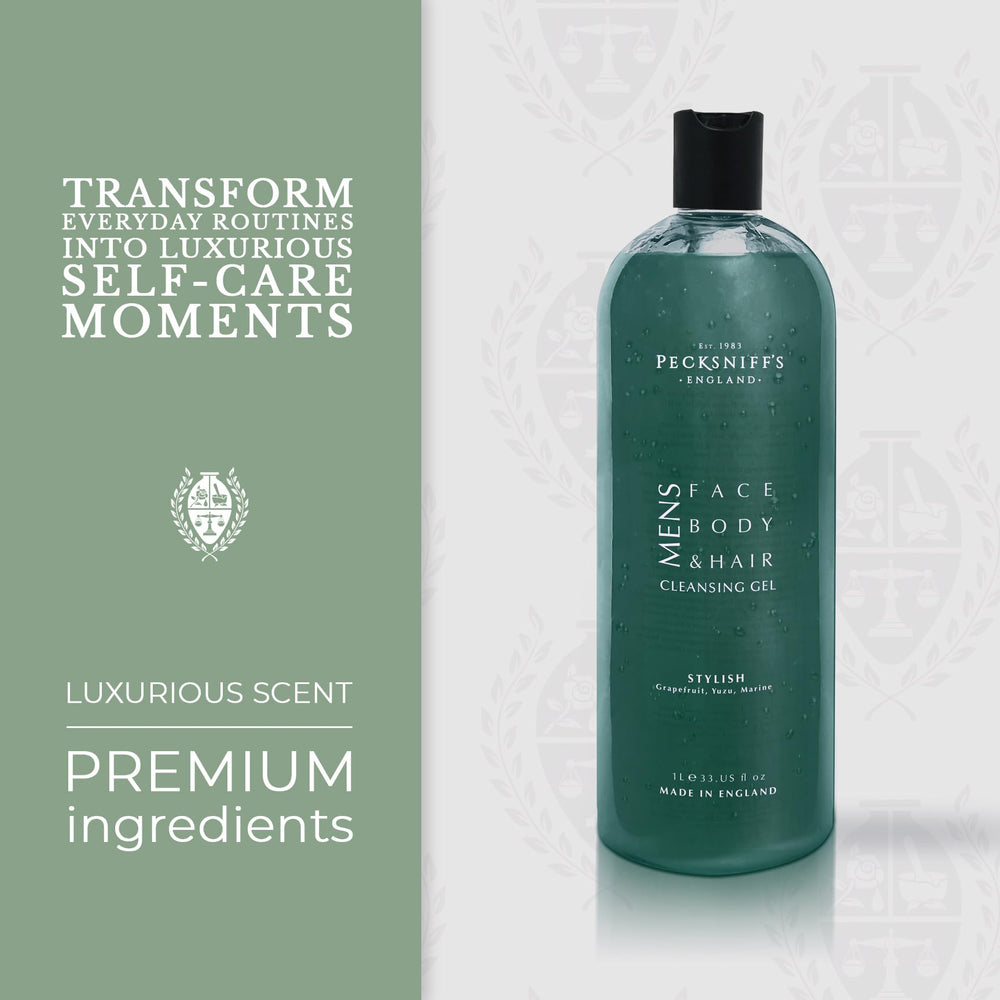 Pecksniff's Stylish 3-in-1 cleansing gel pump demonstrates easy, on-the-go application.