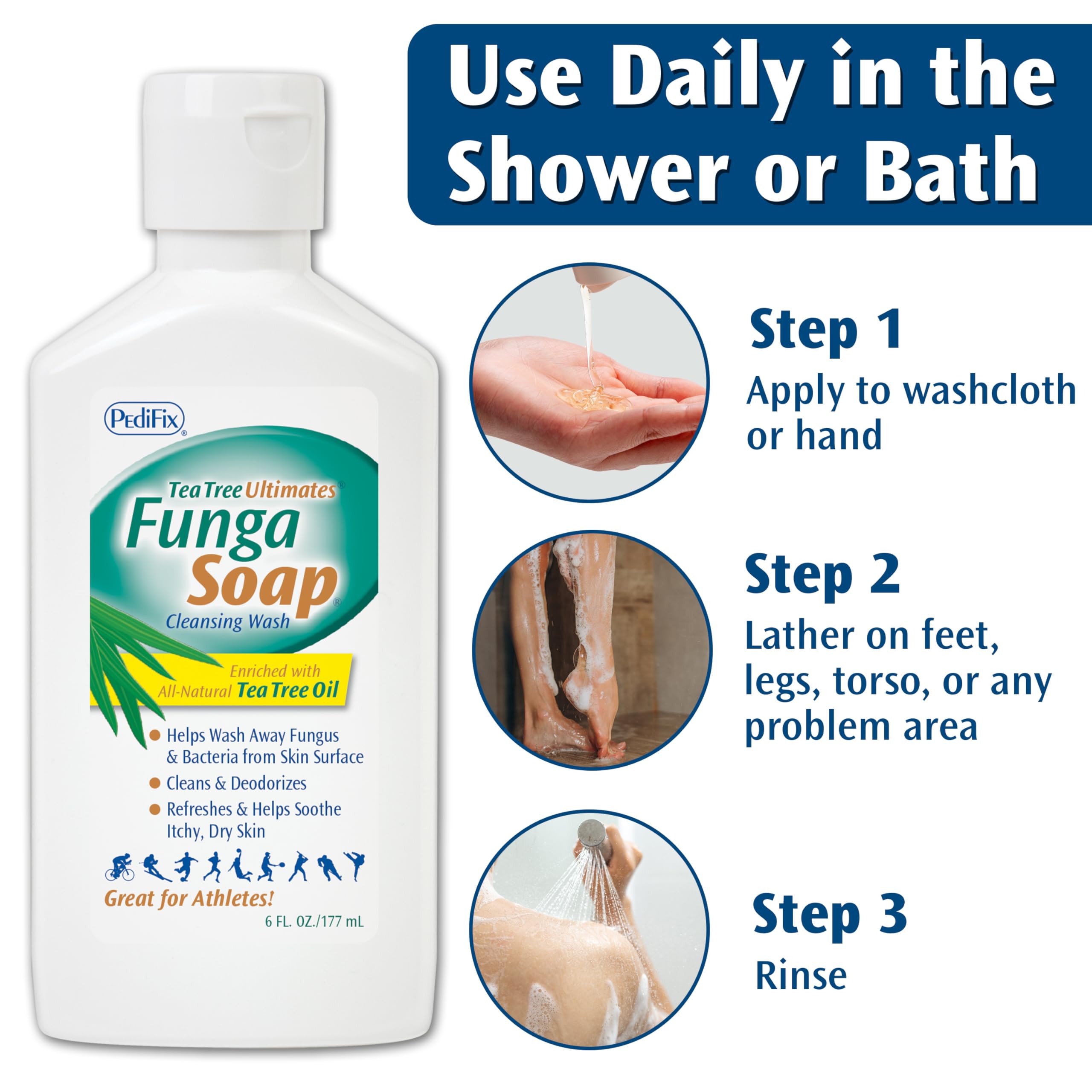Pedifix FungaSoap Tea Tree bottle pour capturing quick, refreshing lather