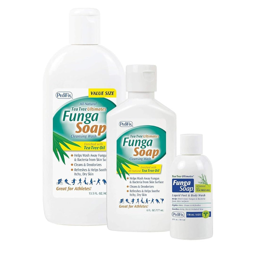 Pedifix FungaSoap Tea Tree shower scene conveying clean routine