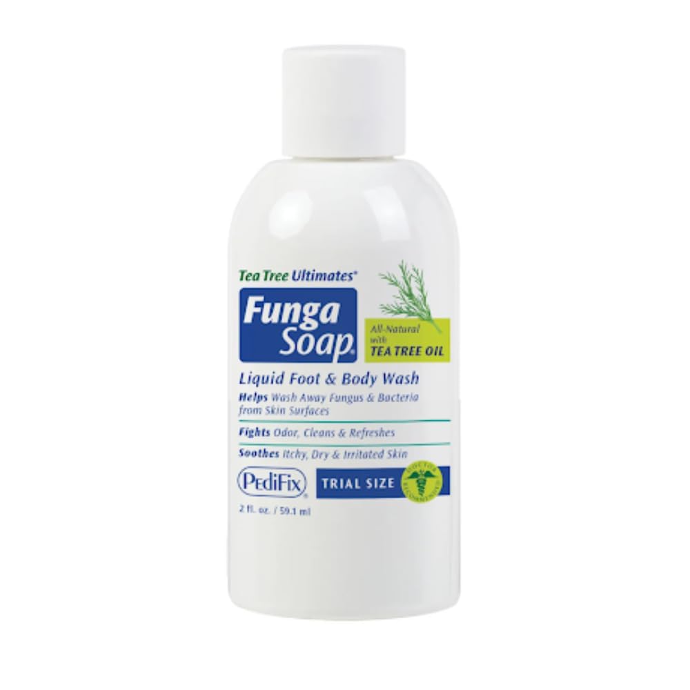 Pedifix FungaSoap Tea Tree Wash 2oz bottle for travel and refreshing cleansing.