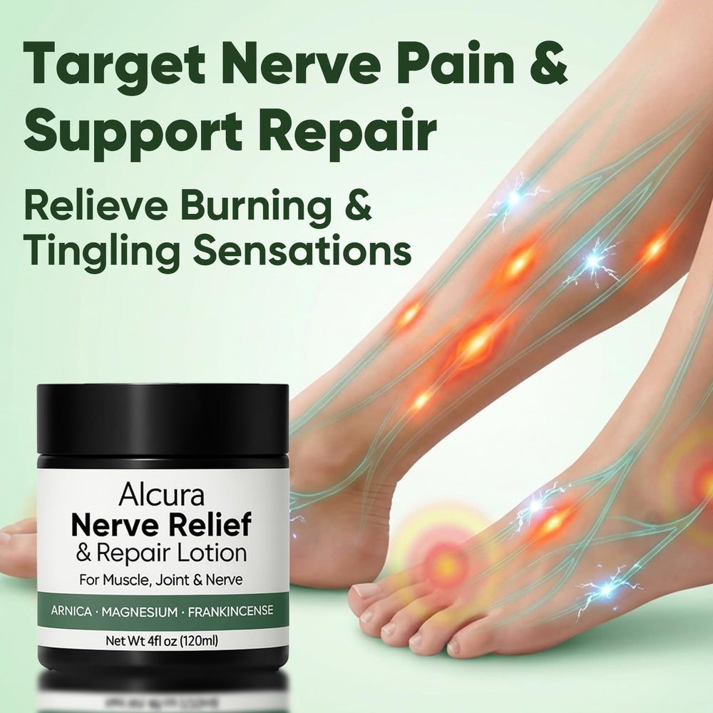 Massage moment with Peehss Alcura Nerve Cream during foot care routine.