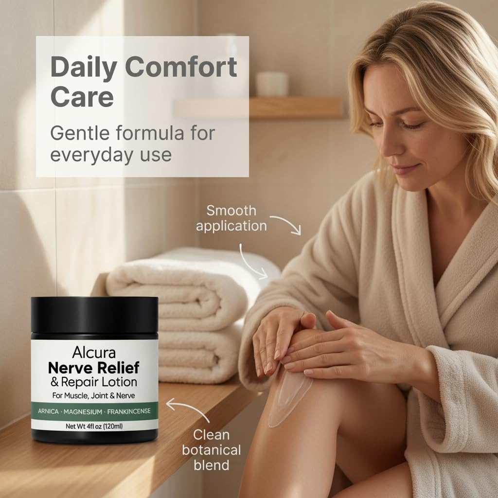 Foot care scene with Peehss Alcura Nerve Cream in daily routine.