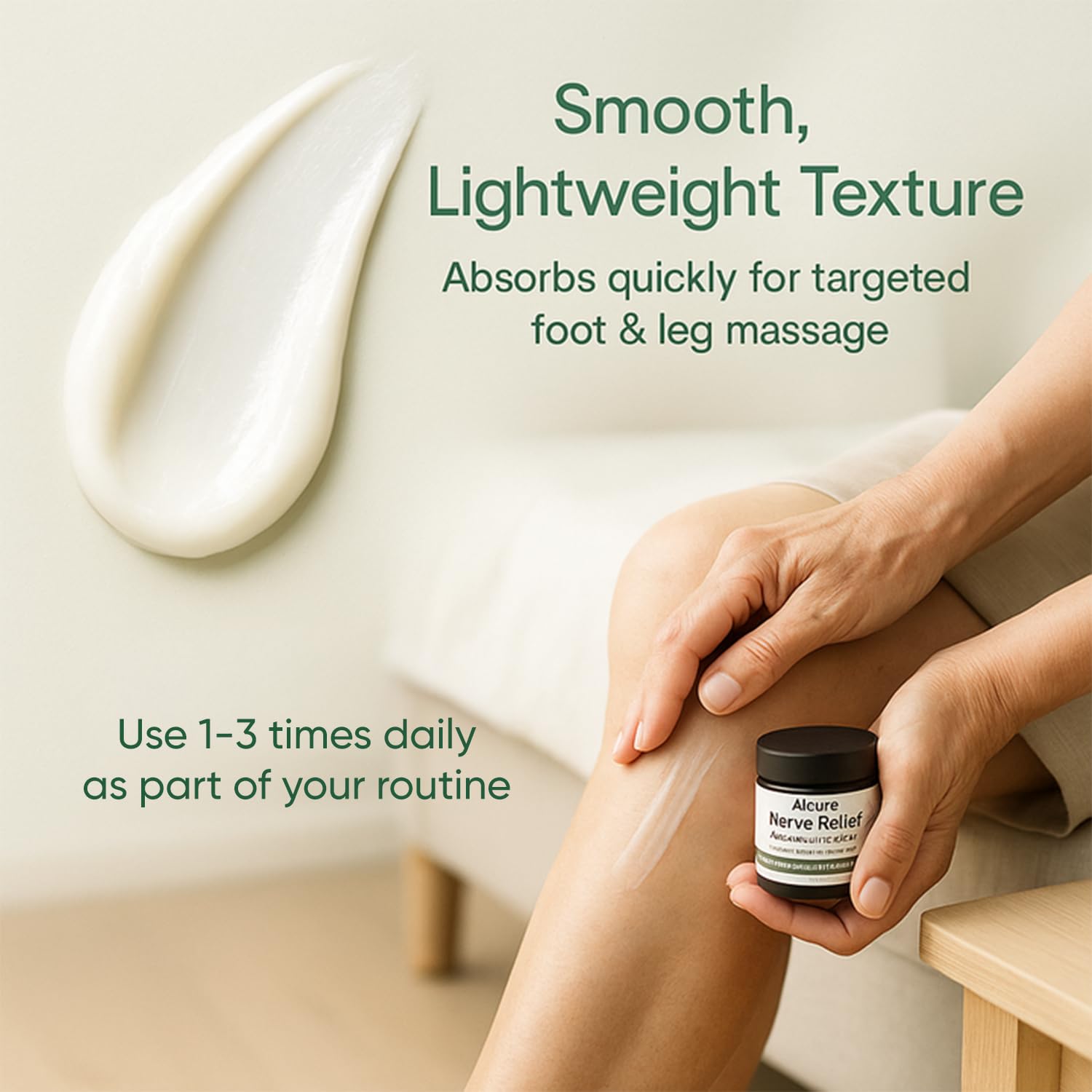 Fast absorbing texture of Peehss Alcura Nerve Cream on skin.