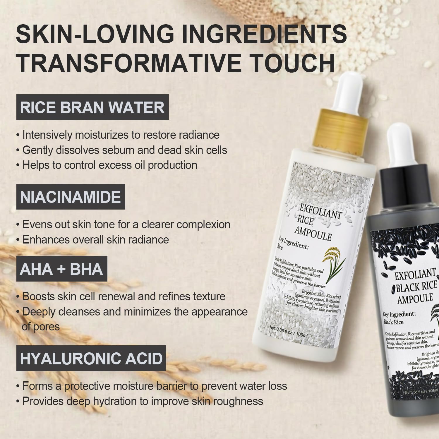 Peel Shot Glow Rice Ampoule Duo texture closeup reveals creamy serum and exfoliant for smooth skin.